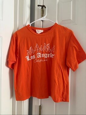 Women's Orange Graphic Flame Crop Tee - Los Angeles Print